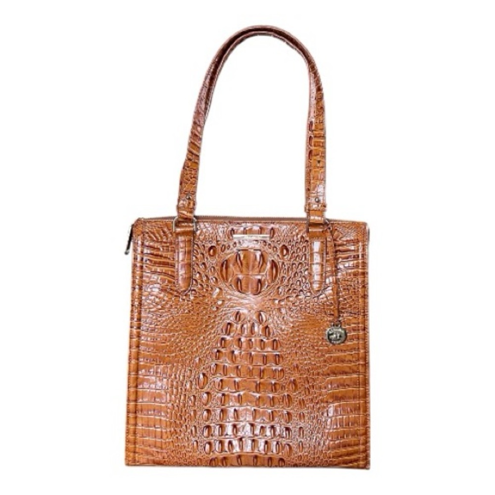 Brahmin Tia Pecan Crocodile Embossed Leather Tote Bag - Picture 10 of 16